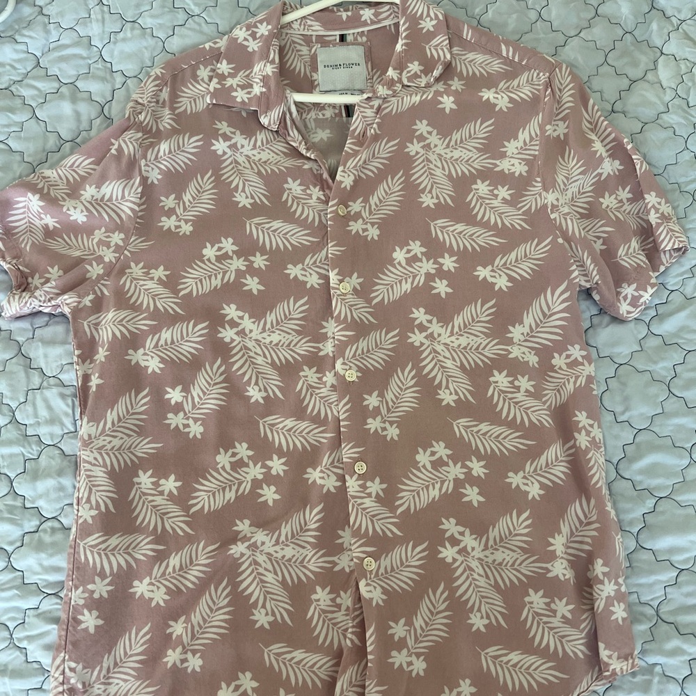 Denim & Flower Pink and White Casual Button Down Shirt